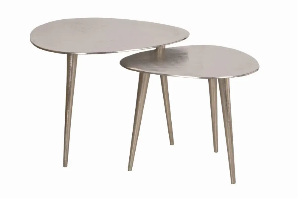 Set 2 masute de cafea Asimetrice din Metal Argintiu L32/39xH36/40cm Elements