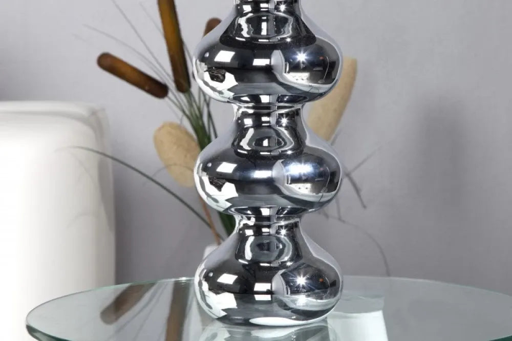 Veioza din Metal Argintiu si Textil Negru H60xD31cm Mia