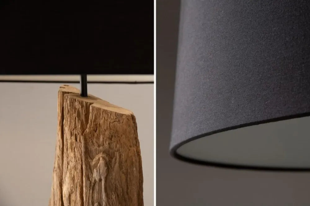 Lampa de podea din Lemn Maro si Textil Negru H177xD55cm Barracuda