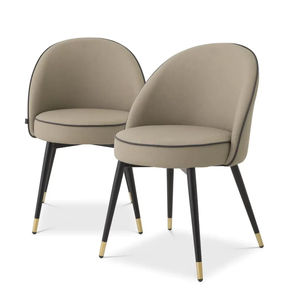 Set 2 scaune tapitat cu Piele artificiala Bej cu picioare din Metal Negru/Auriu H83xL55xA64cm Cooper Eichholtz