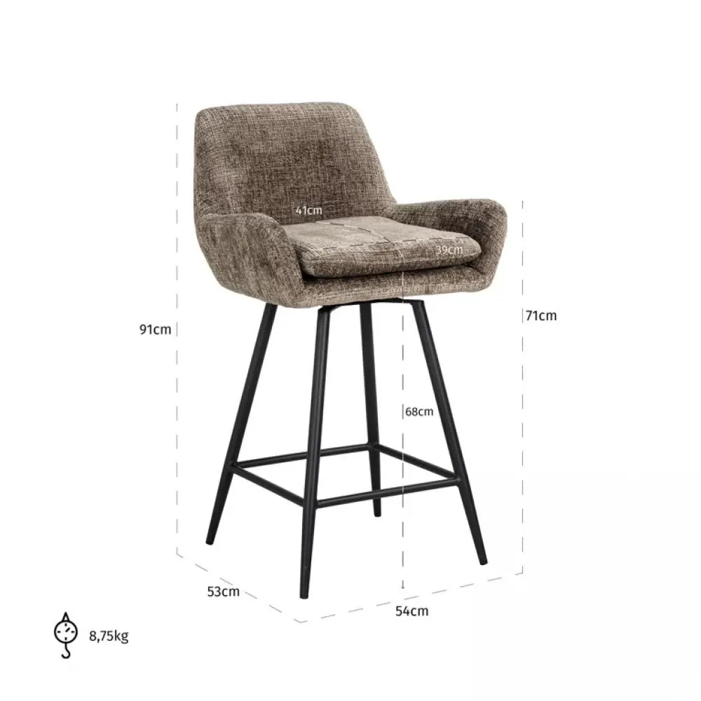 Scaun de insula tapitat cu Chenille Maro cu picioare din Metal Negru H91xL54xA53cm Linsey Richmond Interiors