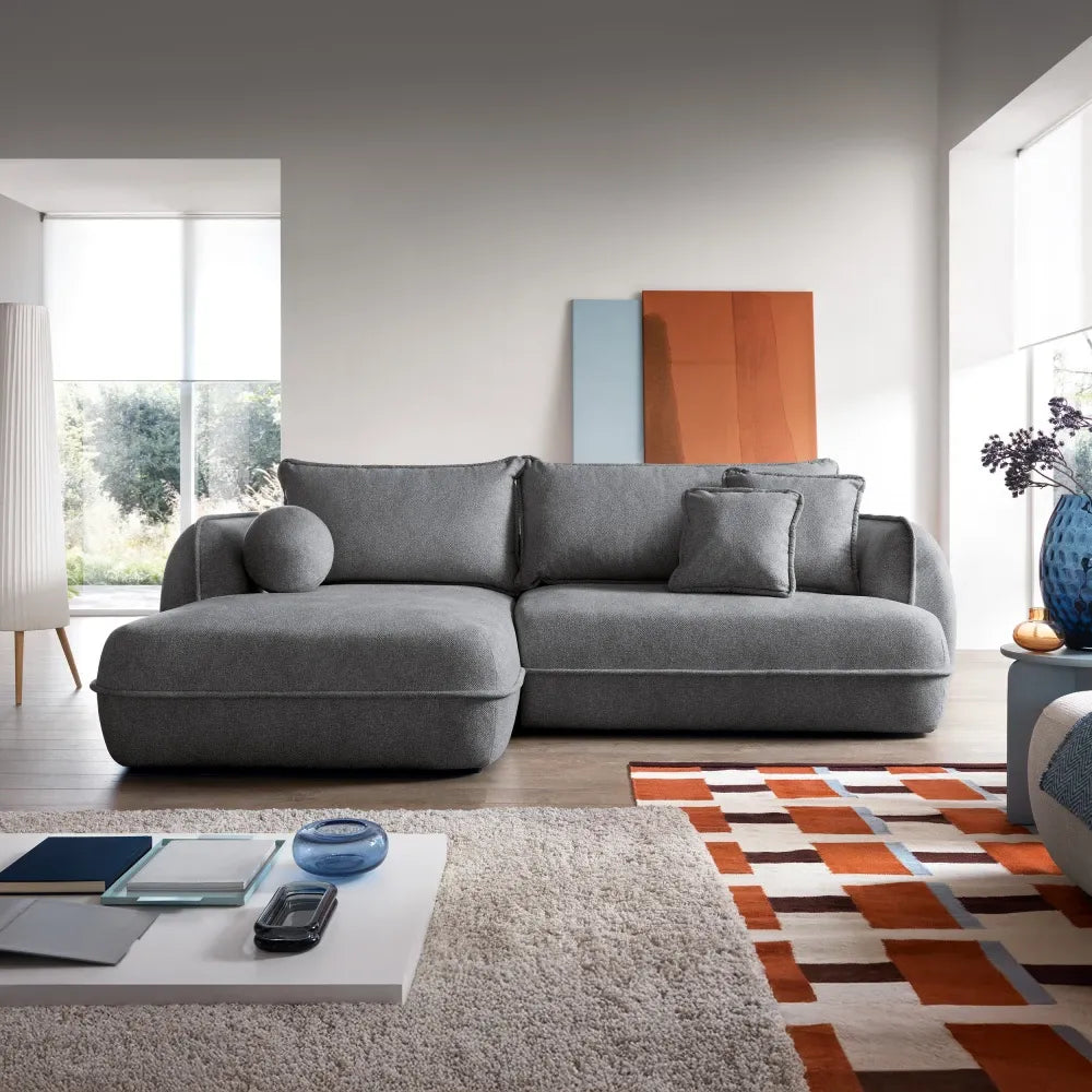 Coltar extensibil cu spatiu depozitare din Stofa Gri inchis Visby