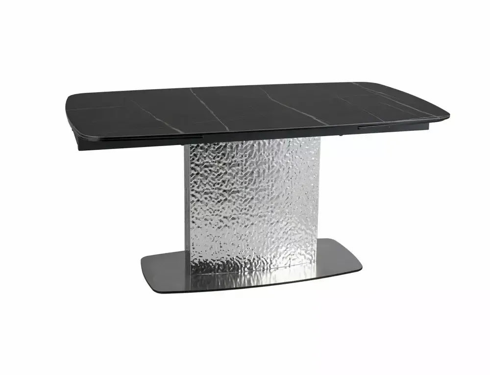 Masa Dreptunghiulara de 12 persoane din Sticla securizata+Ceramica Negru Sahara noir si Metal Argintiu L160-240xH76cm Moncler