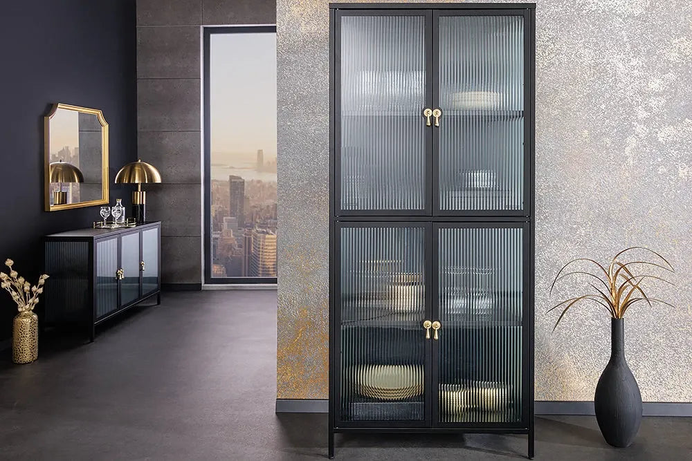 Dulap din Metal Negru si Metal/Sticla securizata Negru/Transparent L80xH180cm AMSTERDAM