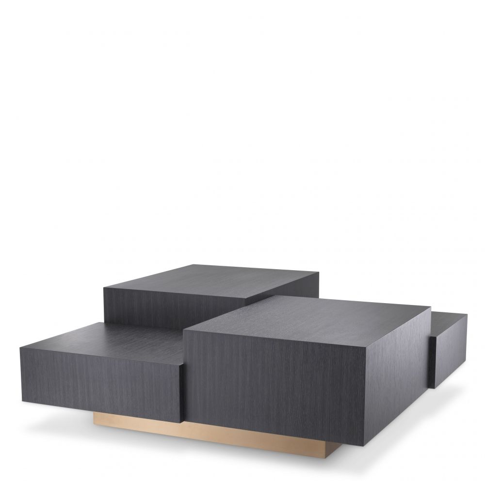 Masuta de cafea Patrata din Otel inoxidabil si Furnir de stejar Auriu/Negru L114xH40cm Nerone