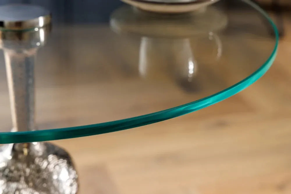 Masuta laterala din Sticla securizata Transparent si Metal Argintiu D45xH51cm Kong