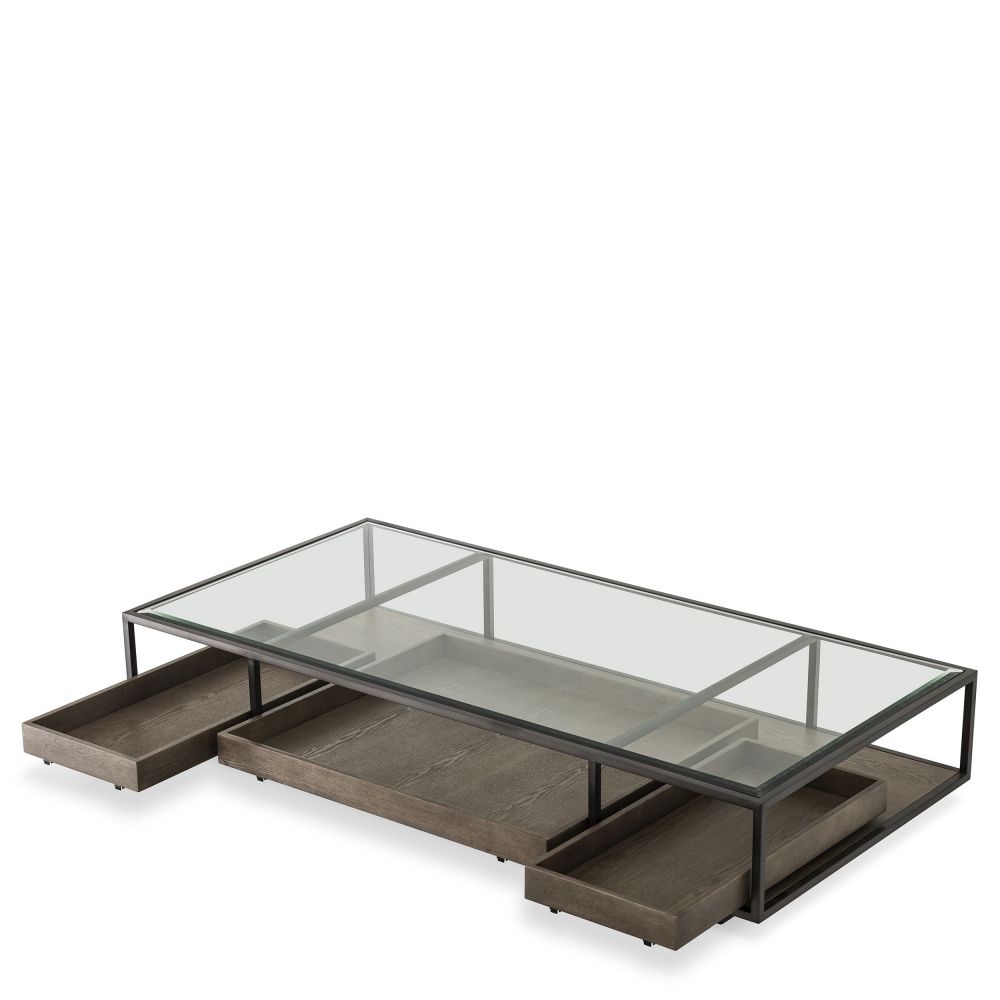 Masuta de cafea Dreptunghiulara din Otel inoxidabil si Sticla securizata Maro/Transparent L180xH37cm Roxton