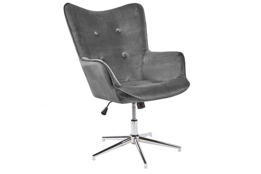 Scaun pivotant cu inaltime reglabila tapitat cu Catifea Gri cu picioare din Metal Argintiu H100-110xL72xA80cm Lounger