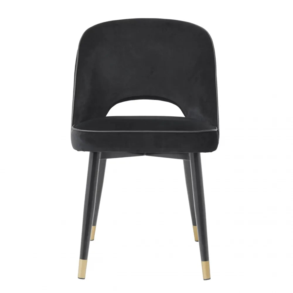 Set 2 scaune tapitat cu Catifea Negru cu picioare din Metal Negru/Auriu H84xL53xA56cm Cliff Eichholtz