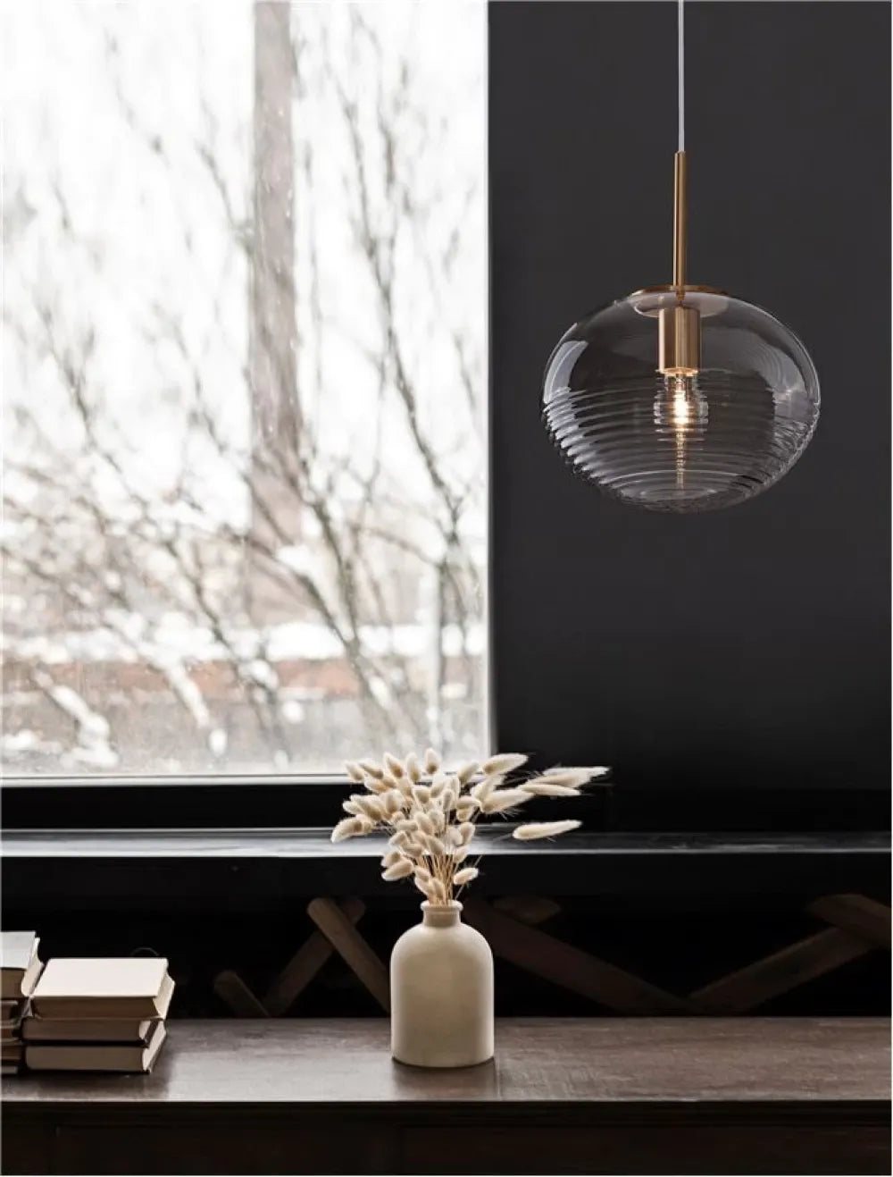 Pendul structura din Metal Auriu si abajur din Sticla Transparent H190xL28cm IP20 MAEVE