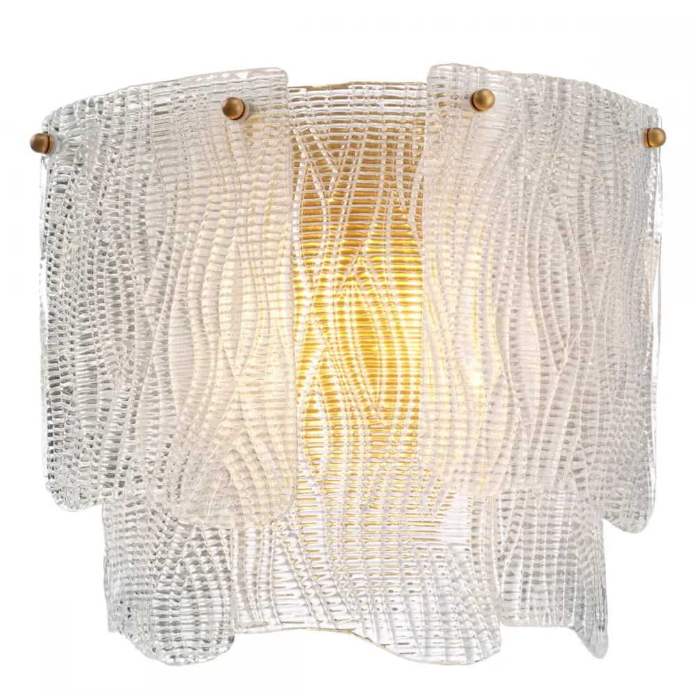 Aplica de perete din Otel inoxdabil Alama atichizata si Sticla texturata Transparent H36xL39cm Asinara Eichholtz