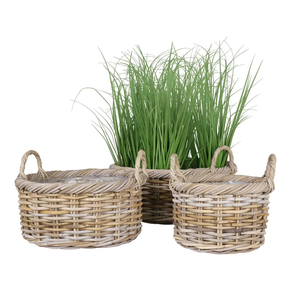 Set 3 cosuri din Ratan/Plastic Maro/Transparent H27/28/28xD30/40/50cm Kuta