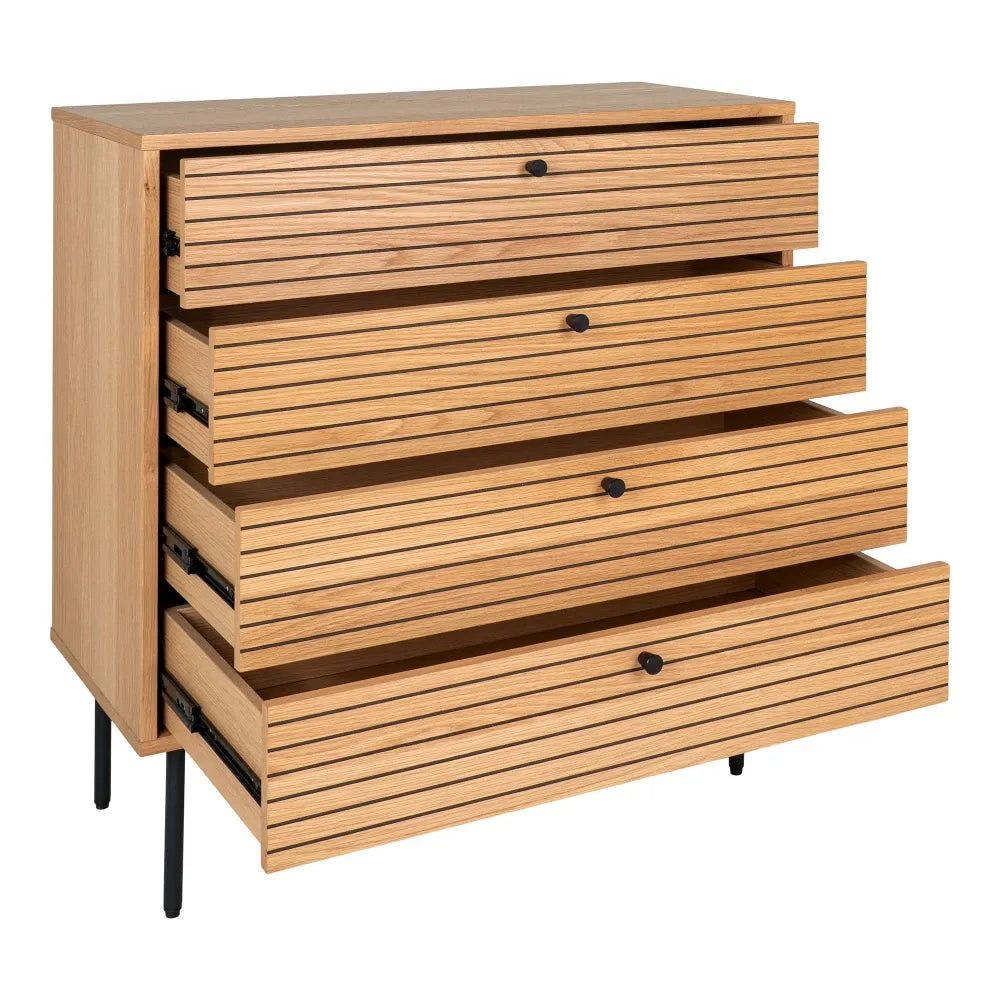 Comoda 4 setare din Furnir de stejar/MDF Maro si Metal Negru L80xH85cm Kyoto