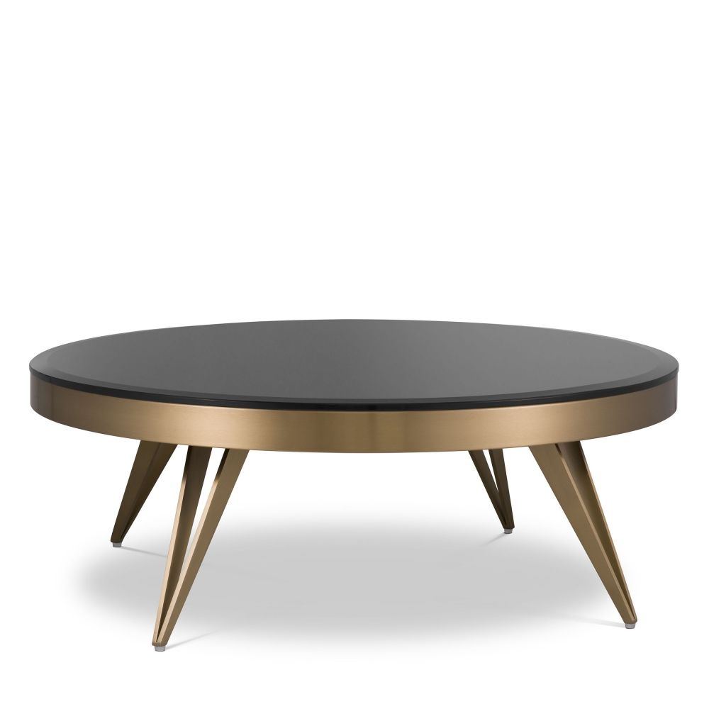 Masuta de cafea Rotunda din Otel inoxidabil si Sticla securizata Auriu/Negru D90xH33cm Rocco