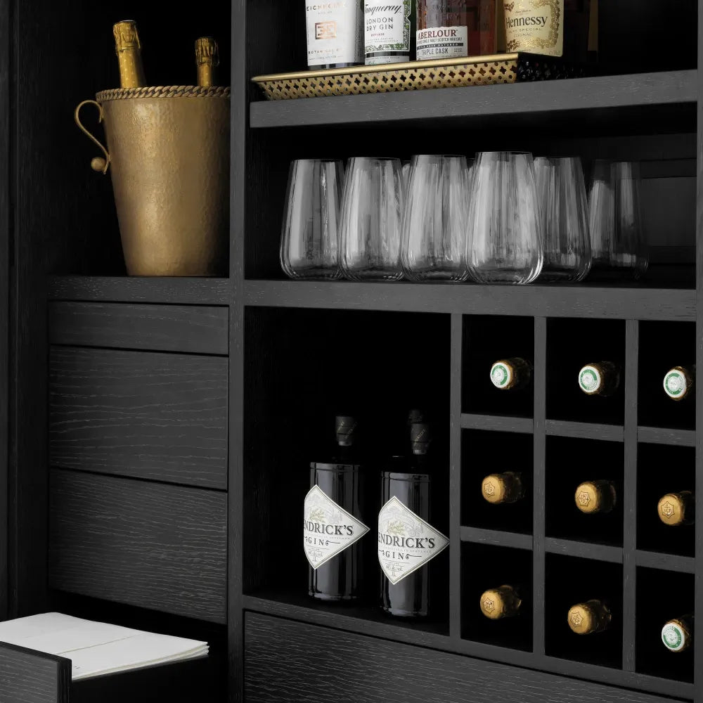 Dulap bar din Furnir de stejar Gri carbune si Metal Bronz L110xH150cm Connaught Eichholtz