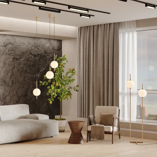 Lampa podea din Metal Alama si Sticla Alb H150xL44cm The Sixth Sense