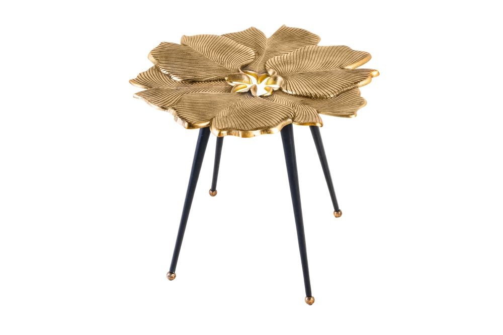 Masuta de cafea Asimetrica din Metal si Metal Auriu/Negru L58xH50cm Ginkgo Leafs