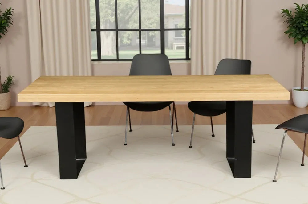 Masa din MDF/Furnir de stejar Maro deschis si Metal Negru L210xH76cm Zeus