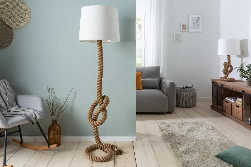 Lampa de podea din Abaca Maro si Textil Crem H158xD46cm Seven Seas