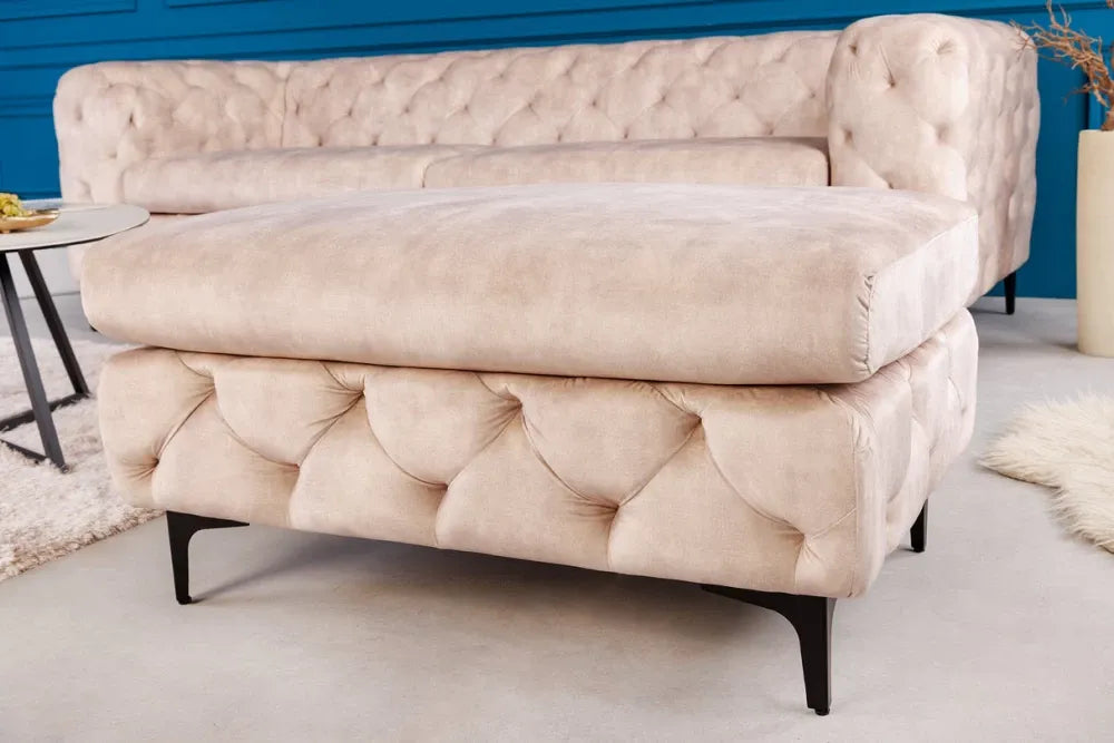 Puf din Metal Negru si Catifea Bej H45xL92cm Modern Barock
