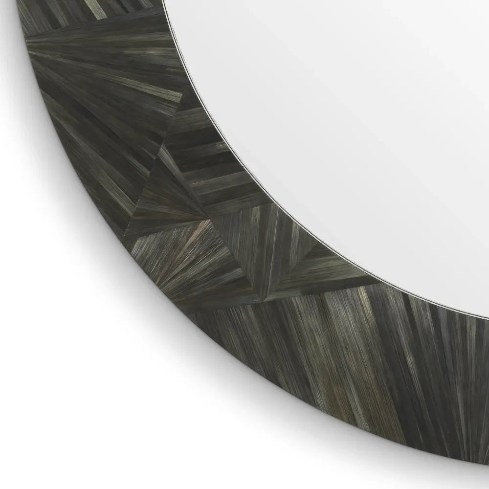 Oglinda cu rama din MDF/Paie Gri carbune D120cm Cassara Eichholtz
