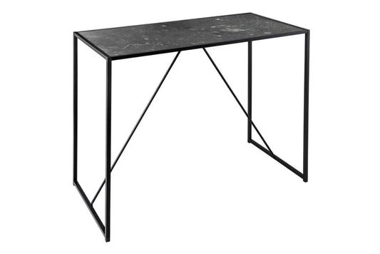 Masa bar din MDF Negru cu efect de marmura si Metal Negru L120xH105cm Slim line