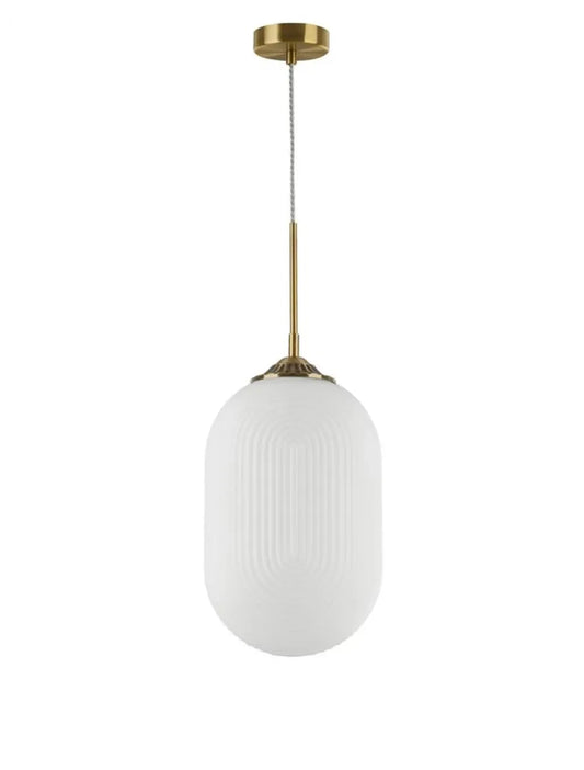 Pendul structura din Metal Alama si abajur din Sticla Alb H120xL22.5cm IP20 ATHENA