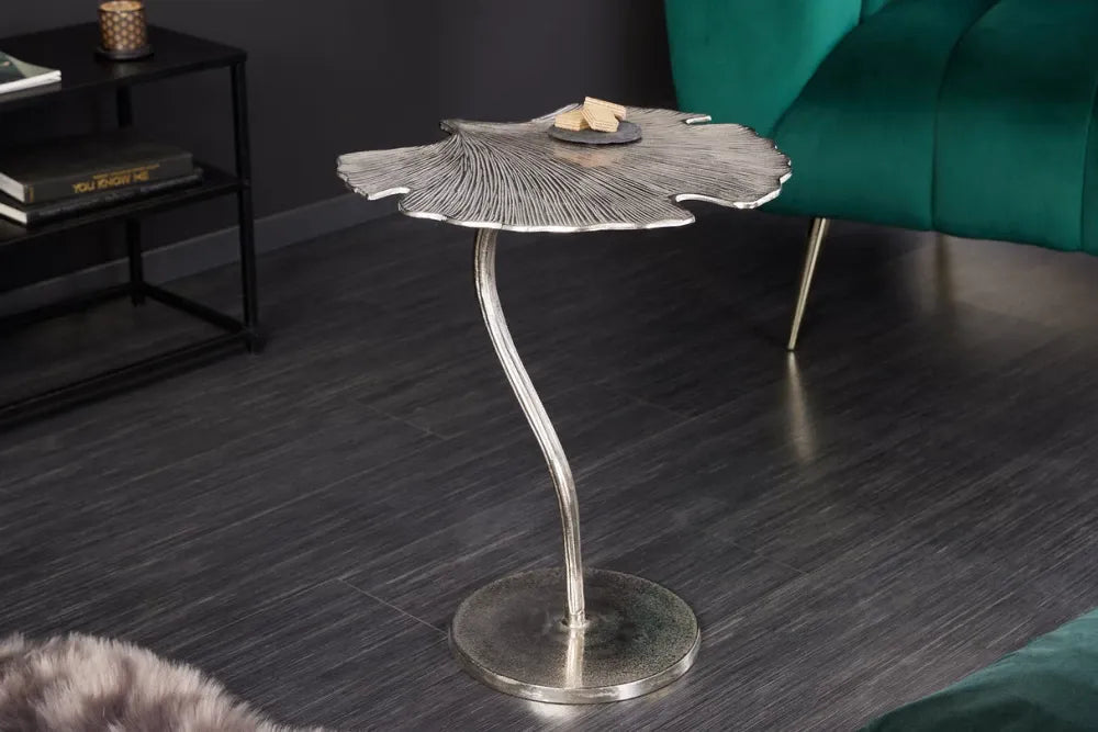 Masuta laterala din Metal Argintiu L46xH53cm Ginkgo leaf