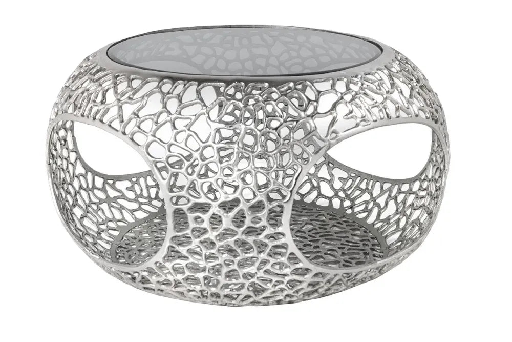 Masuta de cafea din Sticla securizata Negru si Metal Argintiu L74xH40cm Spin