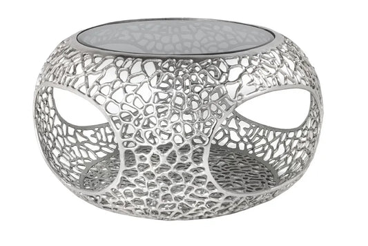 Masuta de cafea din Sticla securizata Negru si Metal Argintiu L74xH40cm Spin