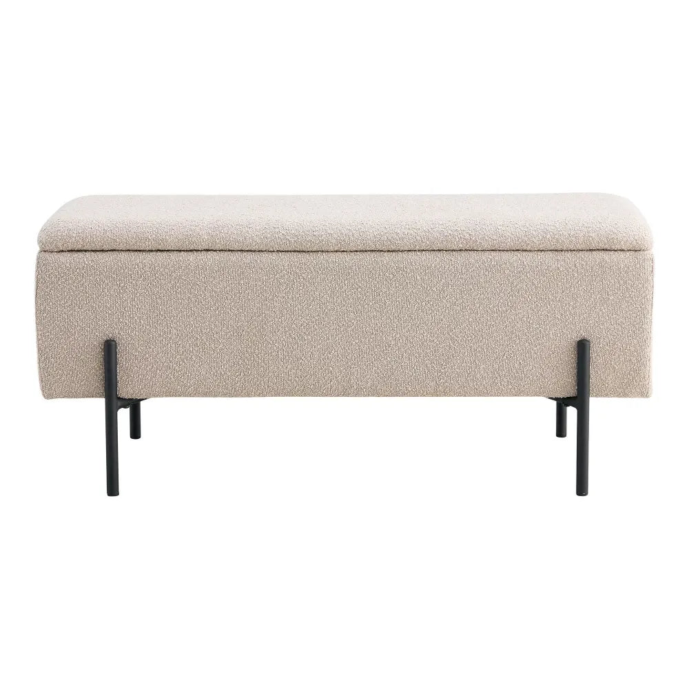 Bancheta din Metal Negru si Stofa boucle Bej H43xL95cm Watford
