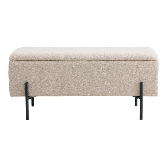Bancheta din Metal Negru si Stofa boucle Bej H43xL95cm Watford