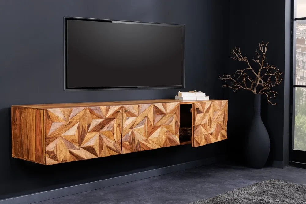 Comoda TV suspendata din Lemn de sheesham Maro L160xH30cm ALPINE
