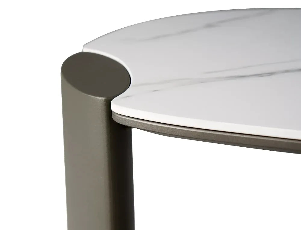 Masuta de cafea din Metal Cupru si MDF+Ceramica Alb lucios cu efect de marmura L105xH38cm Adoro