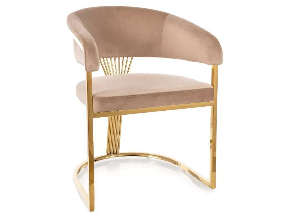Scaun tapitat cu Catifea Bluvel 28 Bej cu picioare din Otel inoxidabil Auriu H77xL57xA64cm Crown