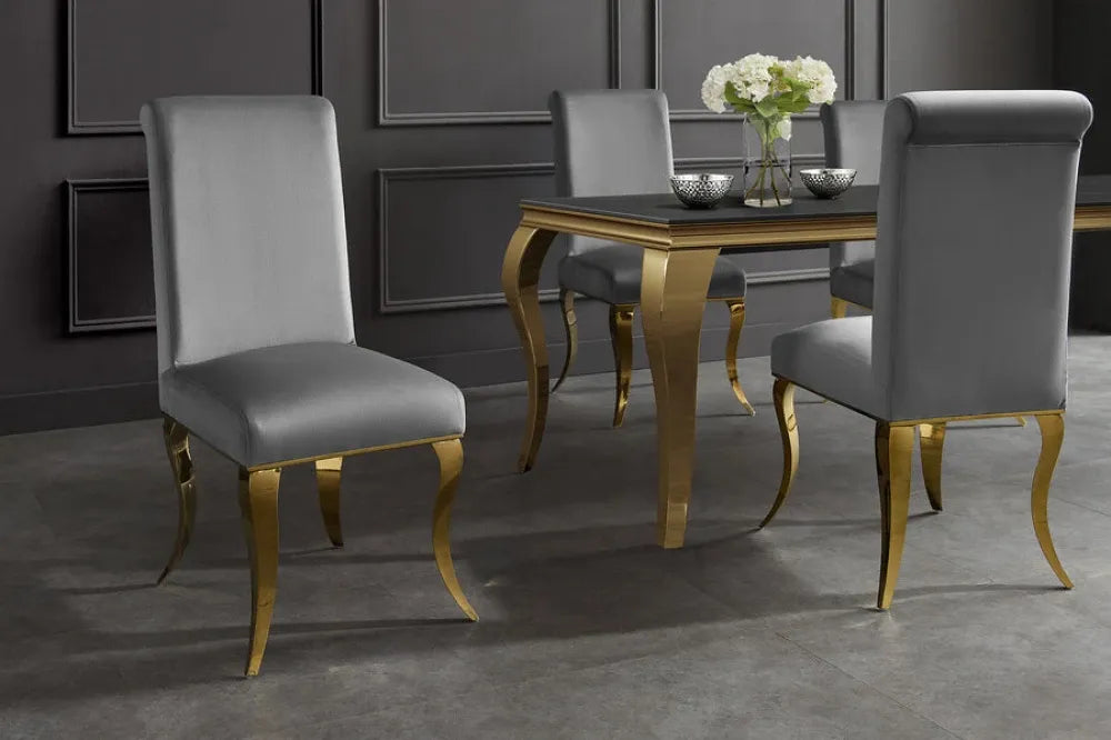 Set 2 scaune tapitat cu Catifea Gri si picioare din Metal Auriu H105xL46xA56cm MODERN BAROCK