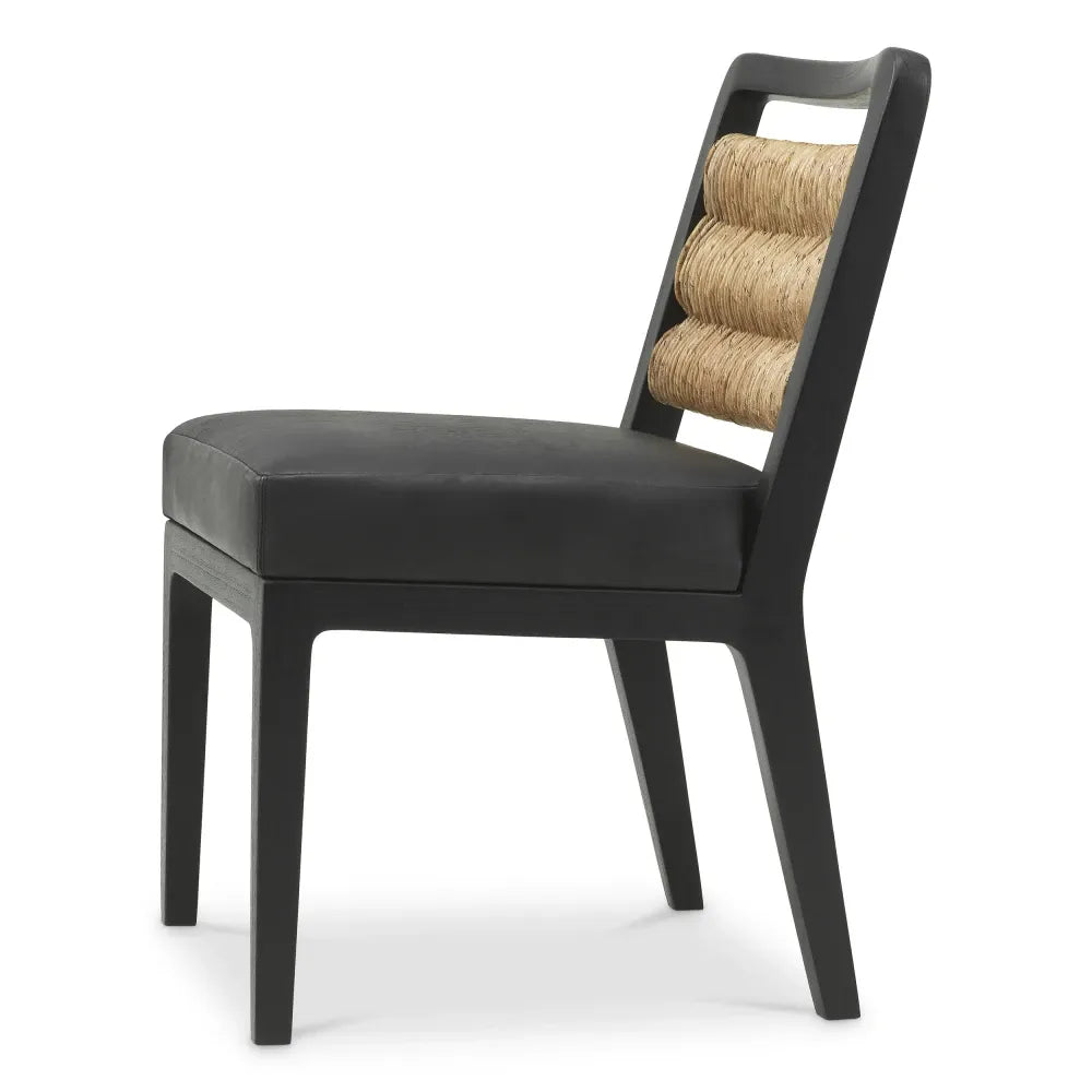Scaun tapitat cu Piele Negru L56xA63xH85cm Luberon Eichholtz