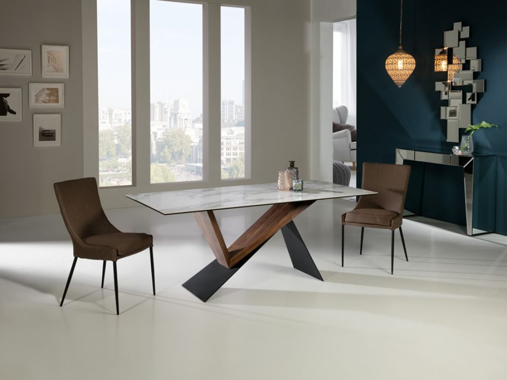 Masa dreptunghiulara din Portelan Alb/Maro de 6 persoane L180x90cm Noa