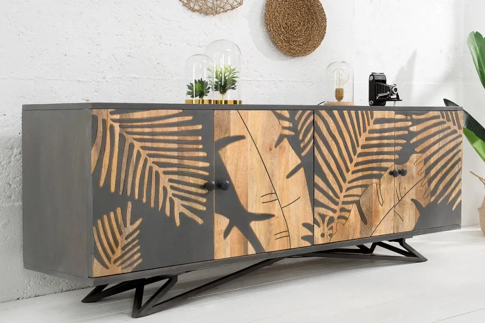 Comoda din Lemn de mango Gri antracit/Maro si Metal Negru L160xH75cm Tropical