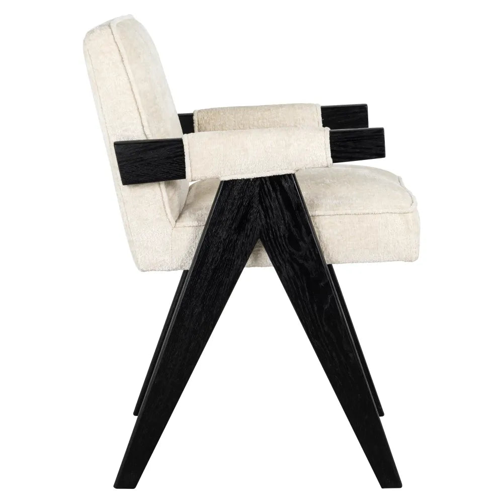 Scaun tapitat cu Chenille Alb cu picioare din Lemn de frasin Negru H84xL56xA61cm Cooper Richmond Interiors