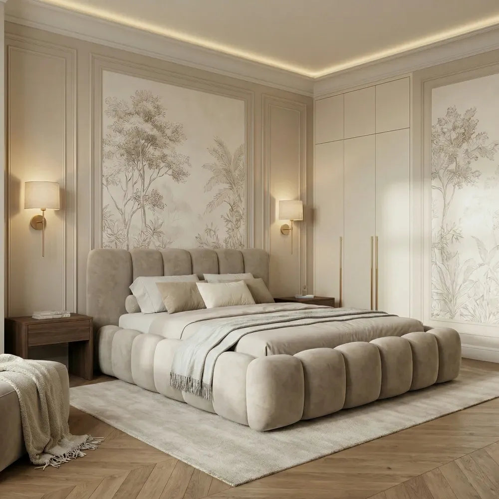 Pat tapitat cu material catifea Bej 180 x 200 Dallas slim