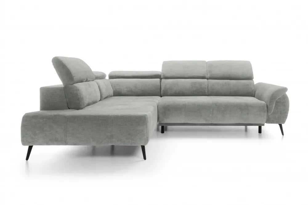 Coltar extensibil electric tapitat cu Chenille Gri deschis cu lada depozitare Genova II