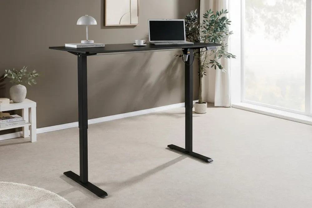 Birou cu inaltime reglabila din MDF Negru si Metal Negru L140xH72-119cm BLACK DESK