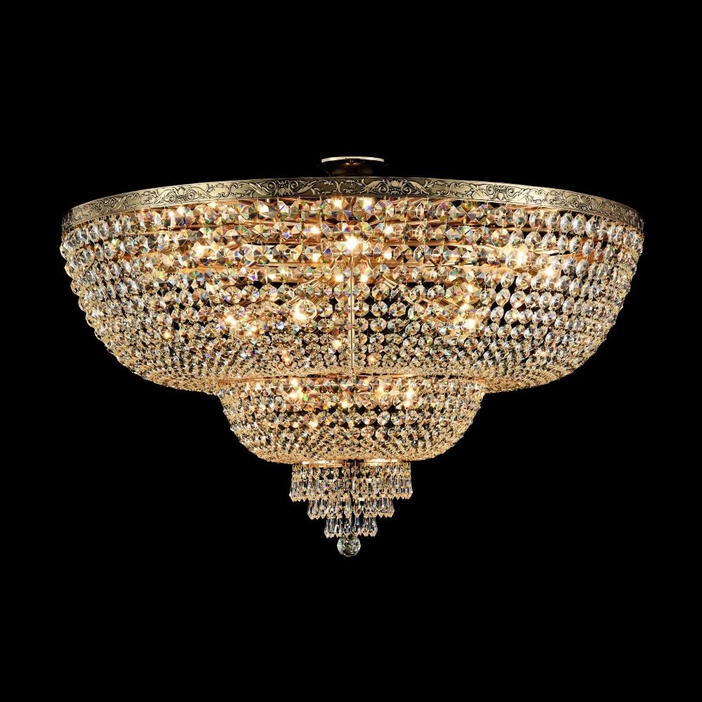 Candelabru Rotund din Metal si Cristal Auriu/Transparent Palace D100xH69cm