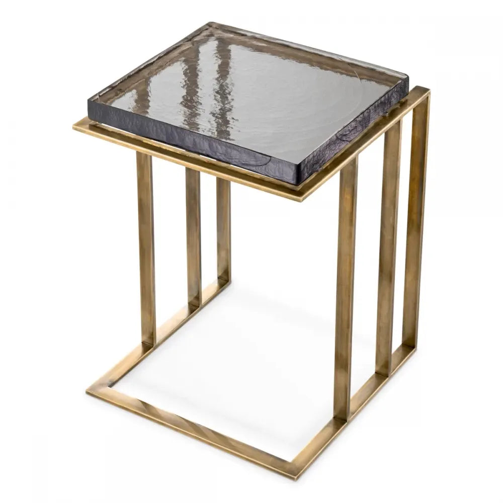 Masuta laterala Patrata din Otel inoxidabil Alama si Sticla Transparent L45xl44cm Crescent Eichholtz