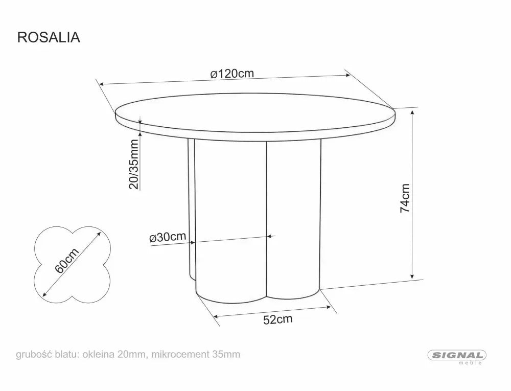 Masa rotunda din MDF+Microciment Gri deschis D120xH74cm Rosalia