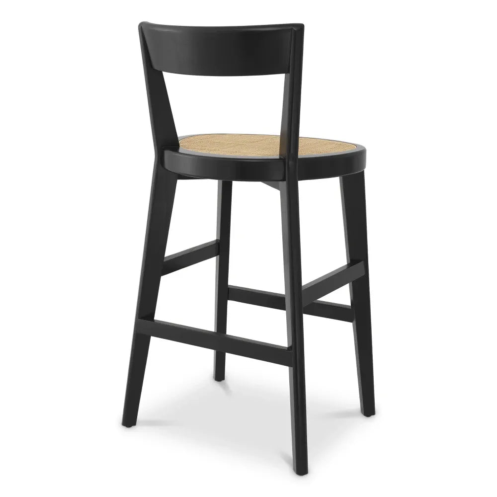 Scaun de bar din Ratan Bej si Lemn Negru L53.5xA50xH106cm Alvear Eichholtz