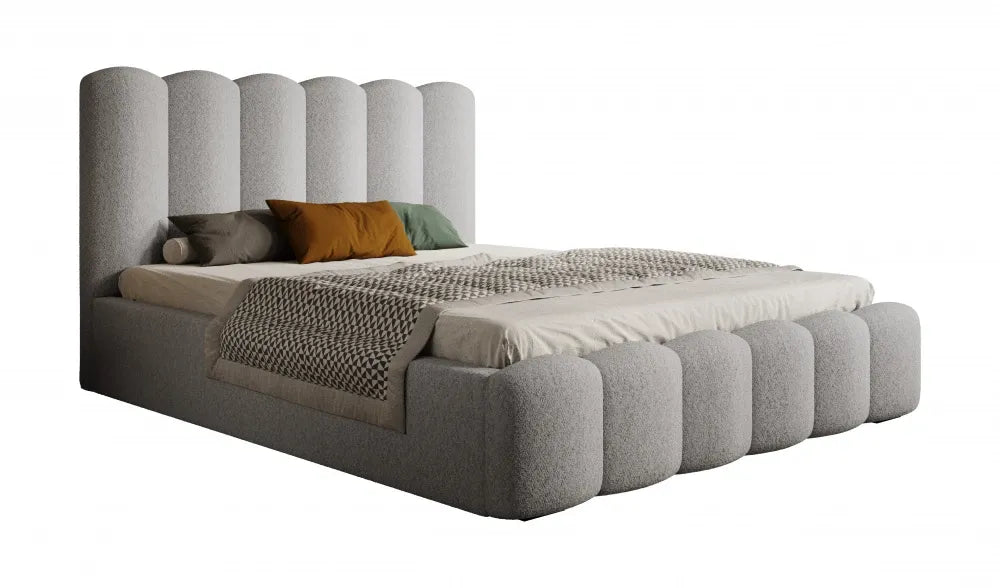 Pat 140 x 200 tapitat cu Stofa boucle Abriamo Gri deschis Aveline