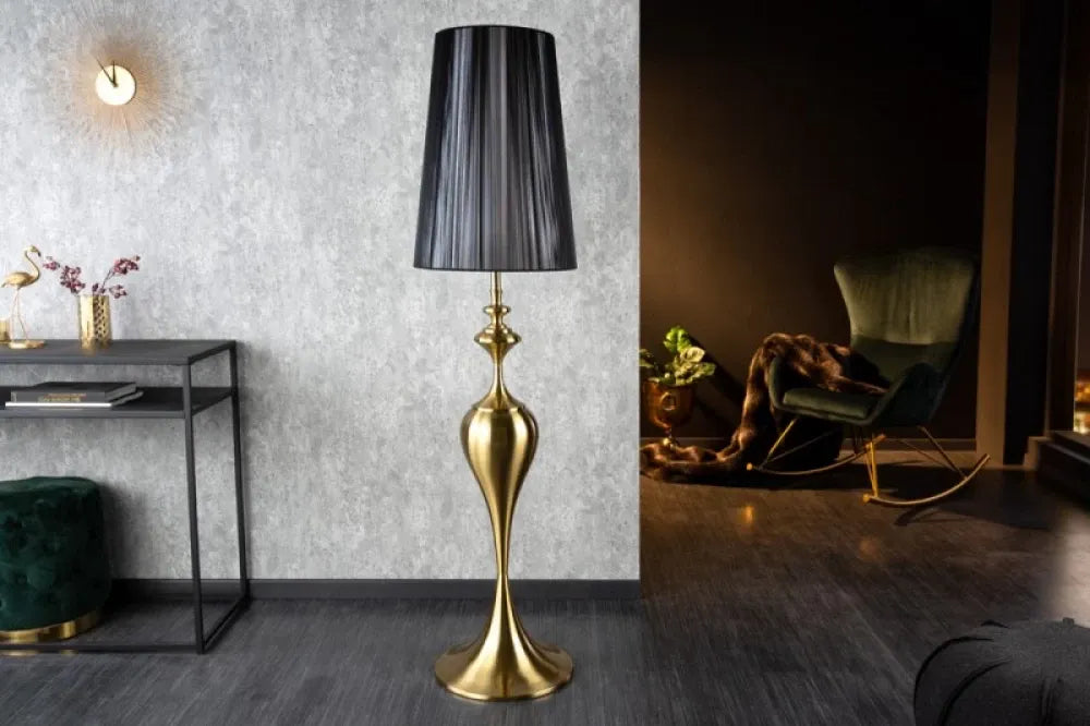 Lampa de podea din Metal Auriu si Textil Negru H160xD40cm Lucie