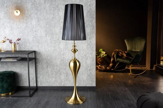 Lampa de podea din Metal Auriu si Textil Negru H160xD40cm Lucie